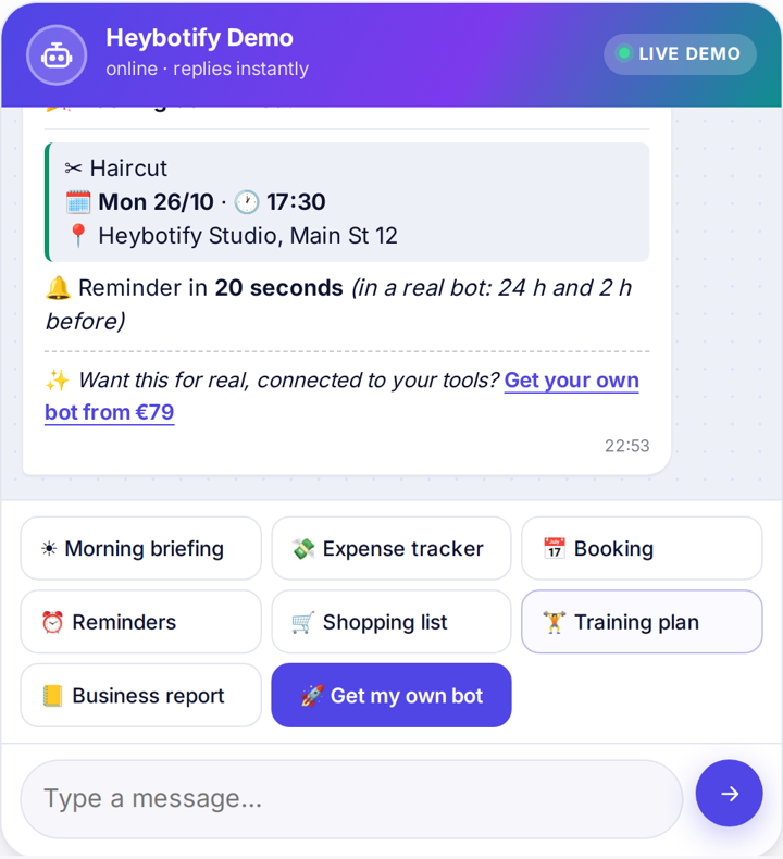 Booking with reminder